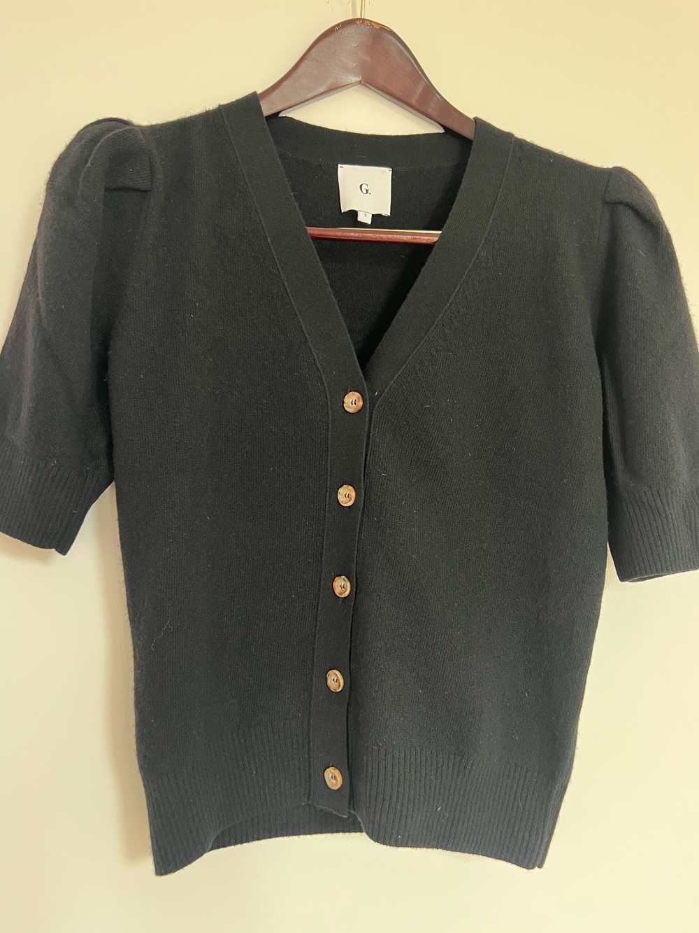 Goop G. Label Short-Sleeve V-Neck Button Cardigan Sweater